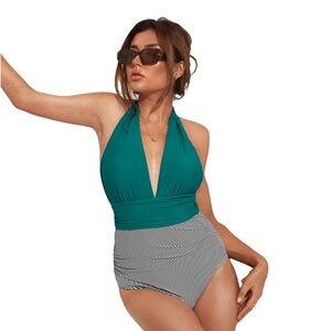 Cupshe Teal and Black One Piece Swimsuit